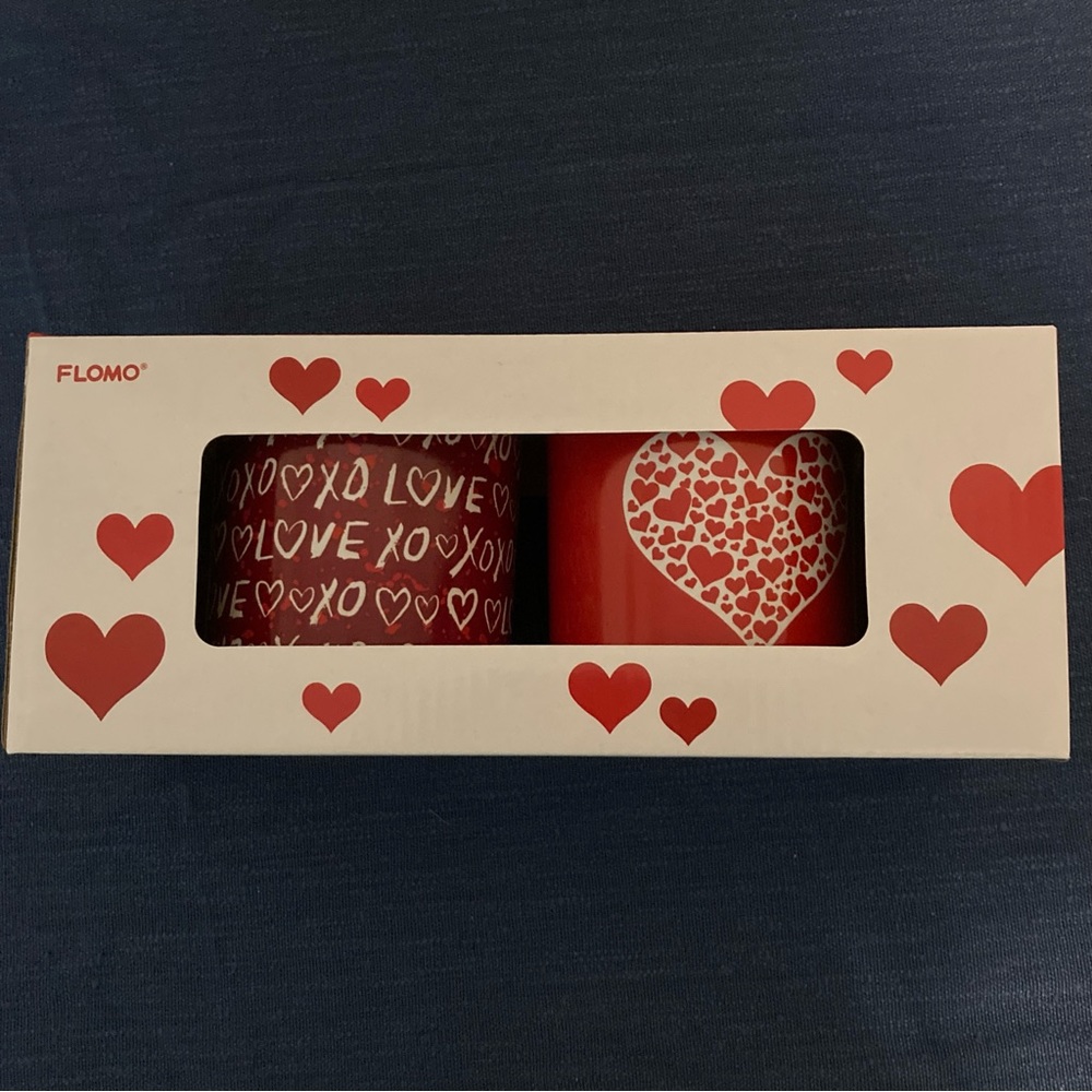 FLOMO Valentines Day Mug Set of Two Red with White Heart and Love Design